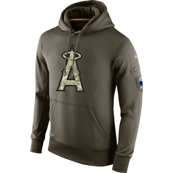 MLB Men Los Angeles Angels #1 Nike Olive Salute To Service KO Performance Hoodie Green